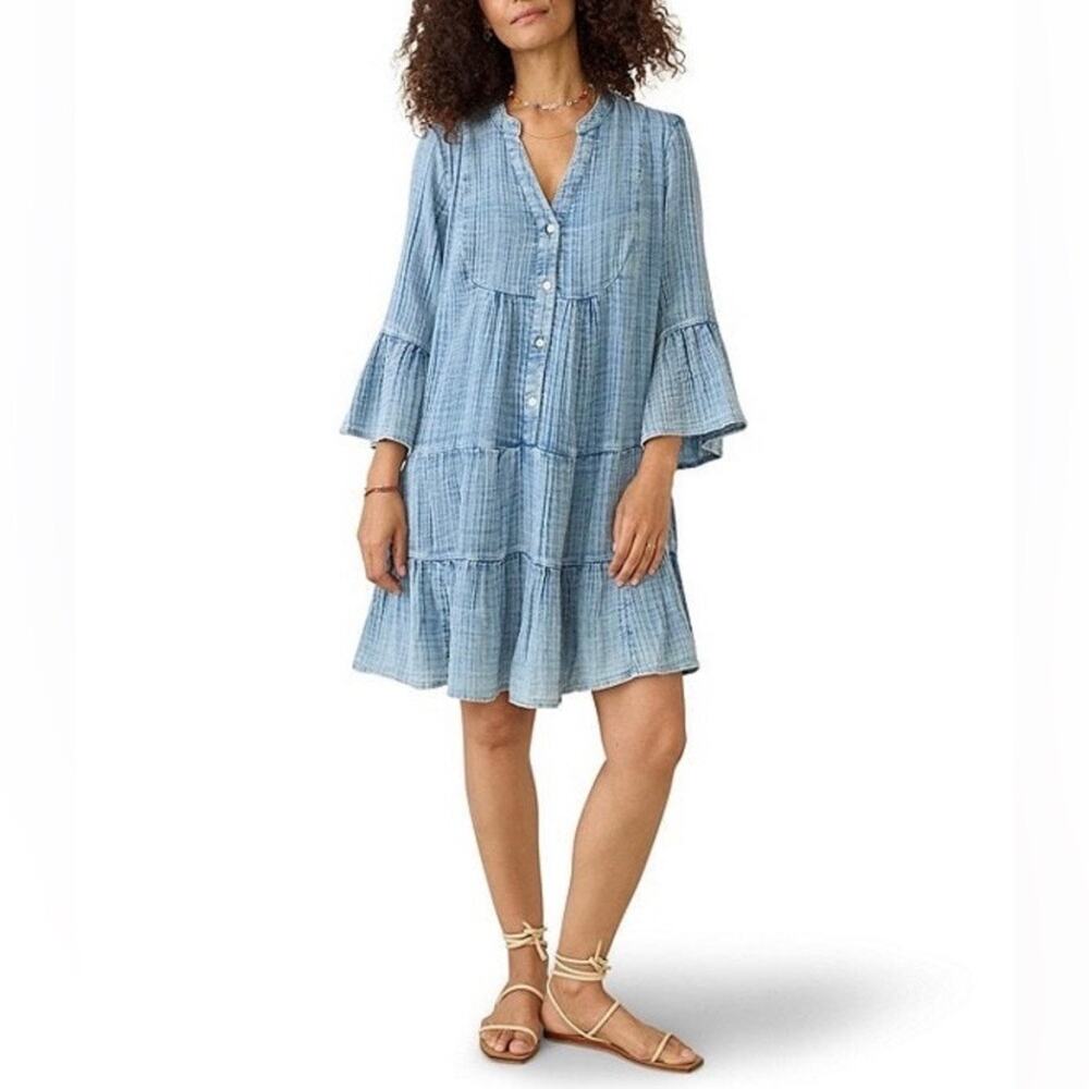 Faherty Dream Cotton Gauze Kasey Mini Dress Blue Boho Coastal Flowy Large